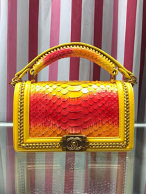 CC original python leather medium boy handbag A94804 yellow&red