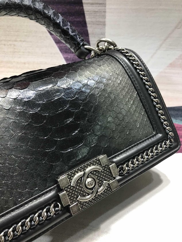 CC original python leather medium le boy handbag A94804 black&grey