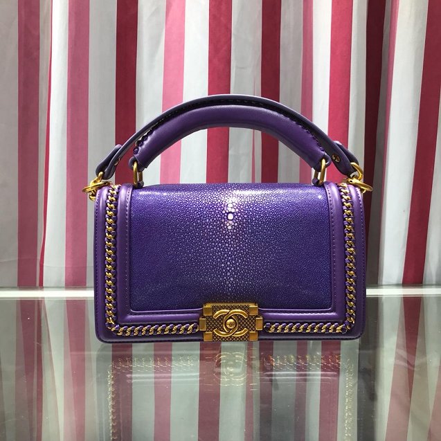 CC original stingray skin boy handbag A94804 purple