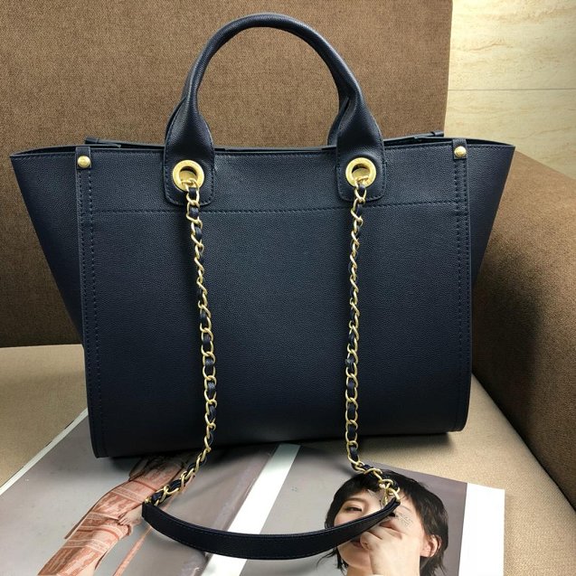 2019 CC original grained calfskin shopping bag A57069 navy blue