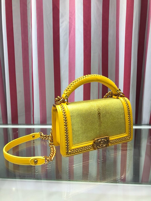 CC original stingray skin boy handbag A94804 yellow