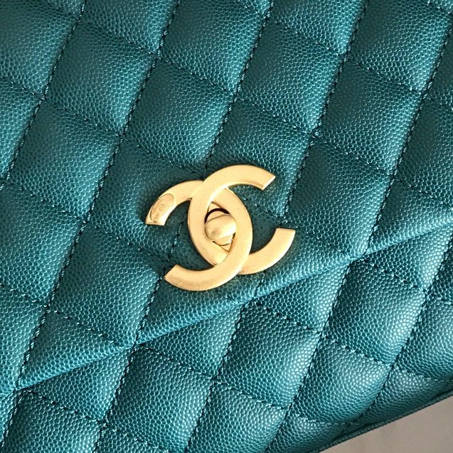 2019 CC original grained calfskin large coco handle bag A92991 turquoise