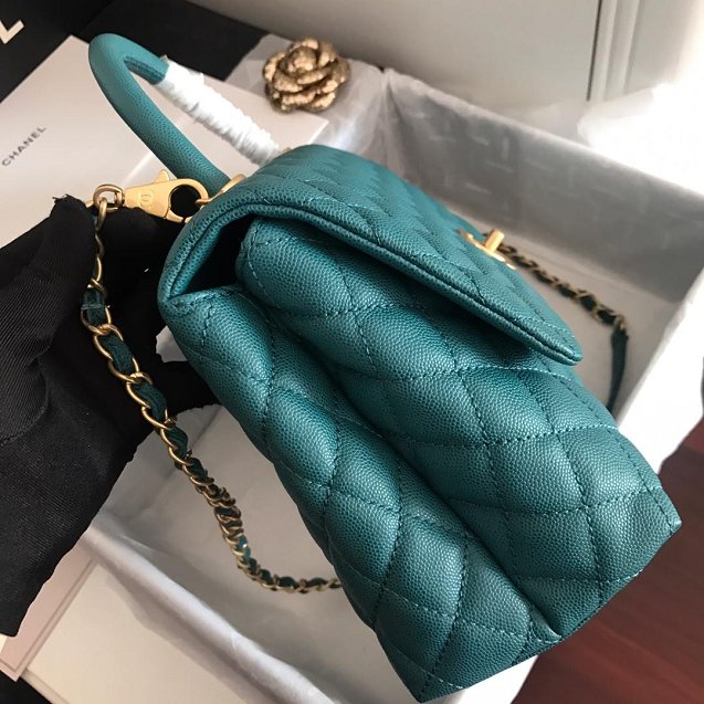 2019 CC original grained calfskin large coco handle bag A92991 turquoise