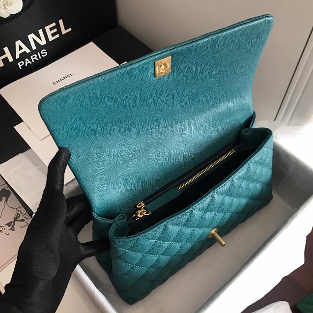 2019 CC original grained calfskin large coco handle bag A92991 turquoise