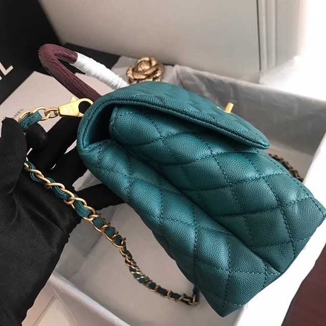 2019 CC original grained calfskin large coco handle bag A92991 turquoise&bordeaux