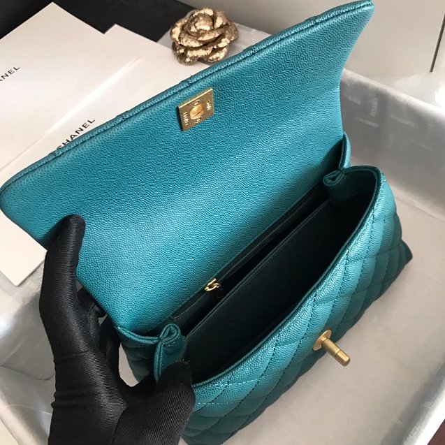 2019 CC original grained calfskin small coco handle bag A92990 turquoise
