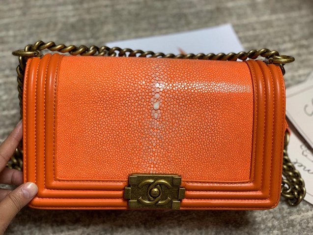 CC original genuine stingray skin boy bag A67086 orange