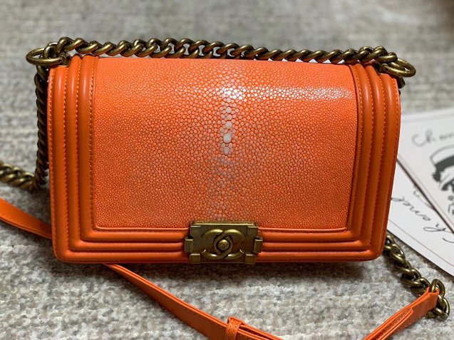 CC original genuine stingray skin boy bag A67086 orange