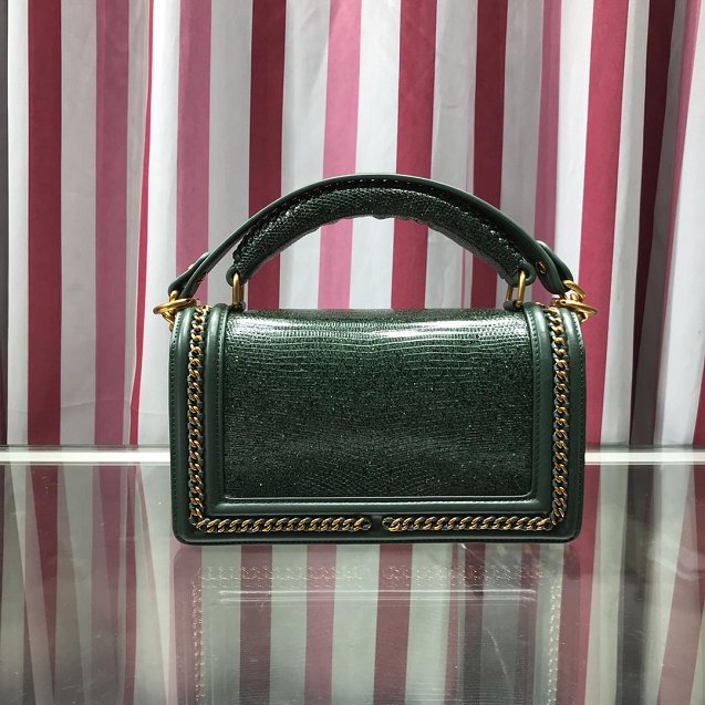 CC original lizard leather boy handbag A94804 blackish green 