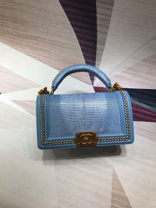 CC original lizard leather boy handbag A94804 sky blue 