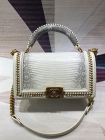 CC original lizard leather boy handbag A94804 white