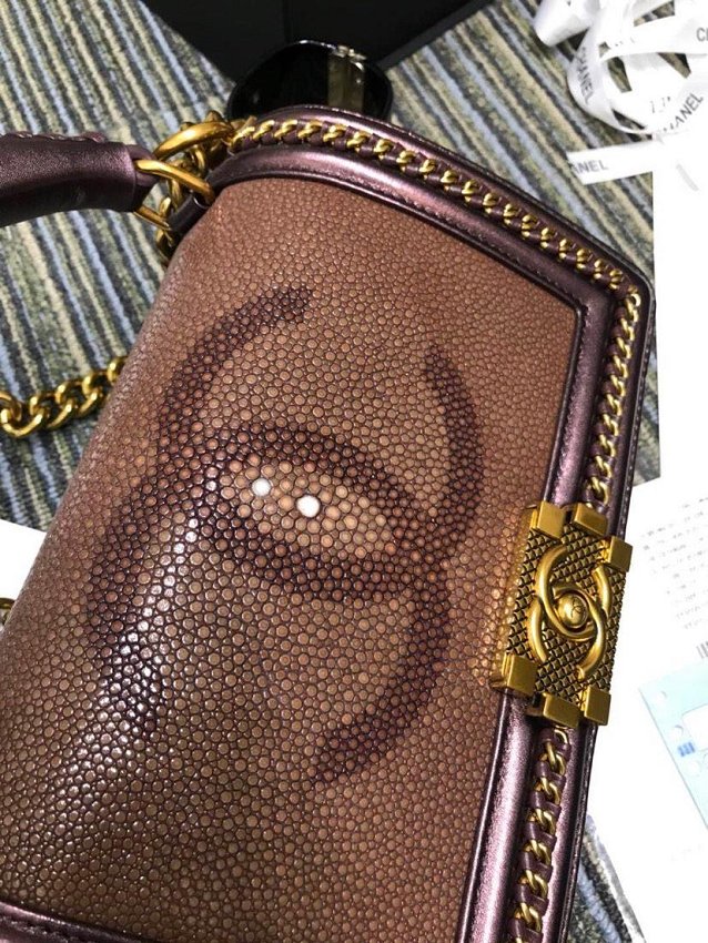 CC original stingray skin boy handbag A94804 dark coffee