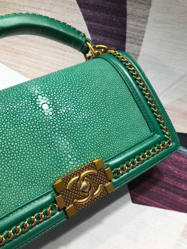 CC original stingray skin boy handbag A94804 green