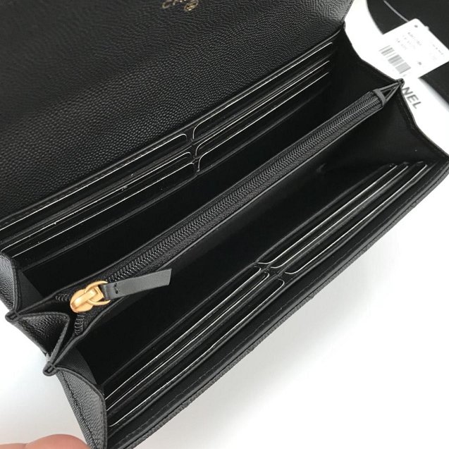 CC grained calfskin boy chanel long flap wallet A80286 black