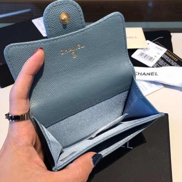 CC grained calfskin classic card holder AP0214 light blue