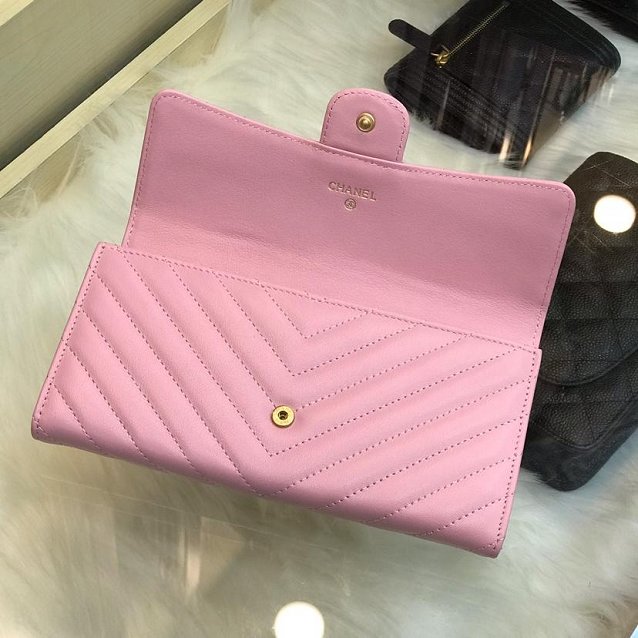 CC lambskin classic long flap wallet A80758 pink