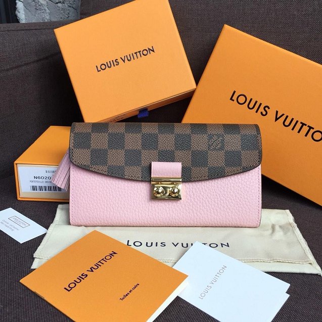 Louis vuitton damier ebene croisette long wallet N60207 pink