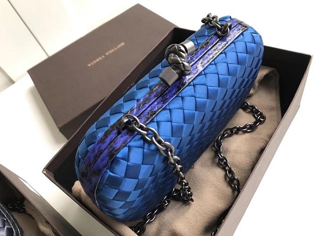 BV original silk chain knot clutch 498478 blue