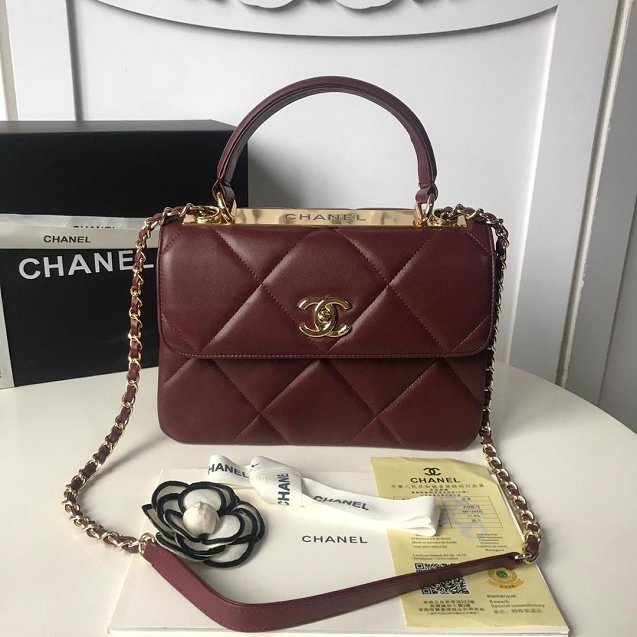 2019 CC original lambskin top handle small flap bag A92236 bordeaux