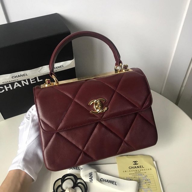 2019 CC original lambskin top handle small flap bag A92236 bordeaux