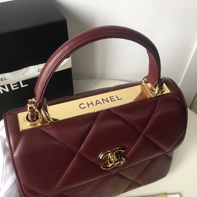 2019 CC original lambskin top handle small flap bag A92236 bordeaux