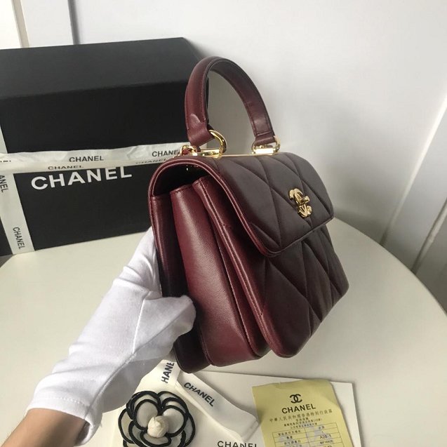 2019 CC original lambskin top handle small flap bag A92236 bordeaux