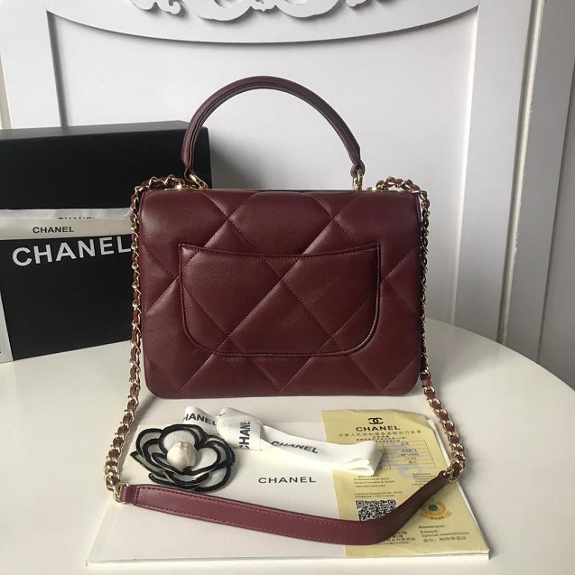 2019 CC original lambskin top handle small flap bag A92236 bordeaux