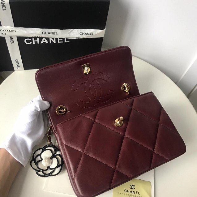 2019 CC original lambskin top handle small flap bag A92236 bordeaux