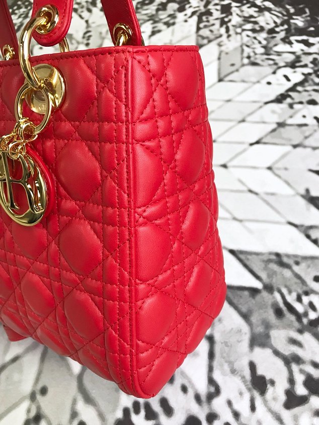 Dior original lambskin lady dior bag 44551 red