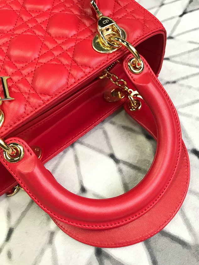 Dior original lambskin lady dior bag 44551 red