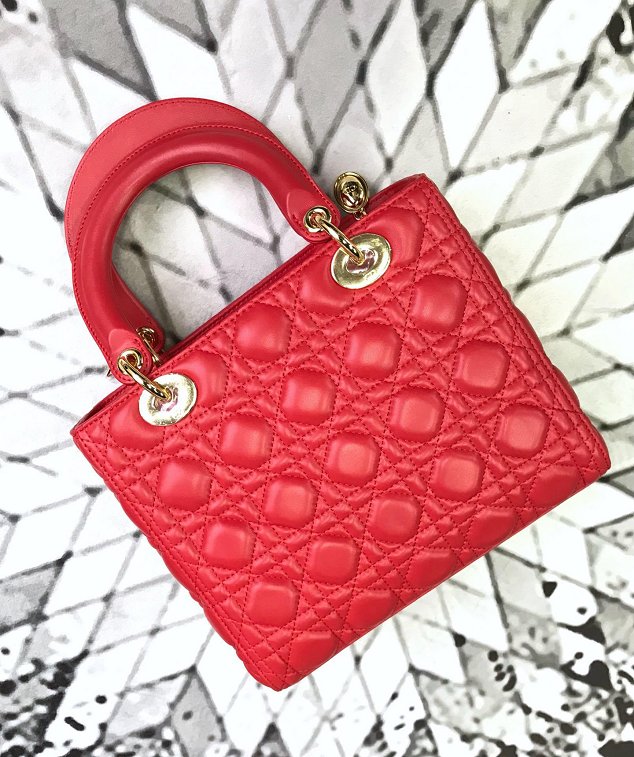 Dior original lambskin lady dior bag 44551 red