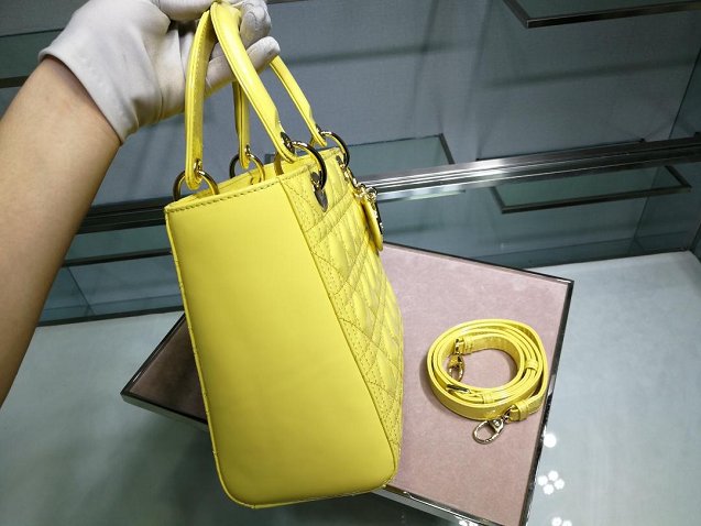 Dior original patent calfskin lady dior bag 44551 lemon yellow
