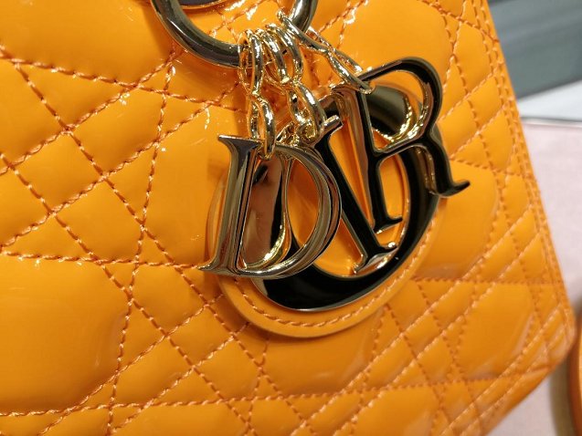 Dior original patent calfskin lady dior bag 44551 yellow
