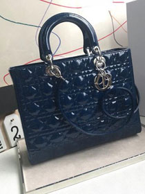 Dior original patent calfskin large lady dior bag 44560 blue