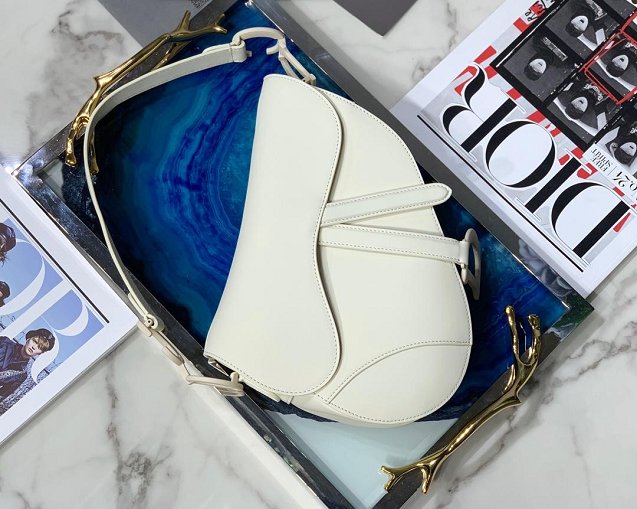 2019 Dior original calfskin mini ultra-matte saddle bag M0447 white