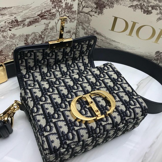 2019 Dior original canvas 30 montaigne box bag M9204 navy blue