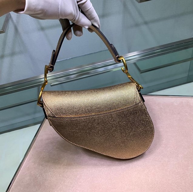2019 Dior original grained calfskin mini saddle bag M0447 gold