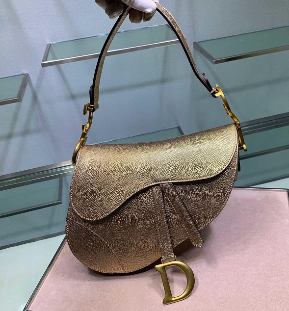 2019 Dior original grained calfskin saddle bag M0446 gold