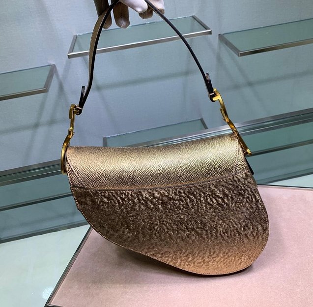 2019 Dior original grained calfskin saddle bag M0446 gold