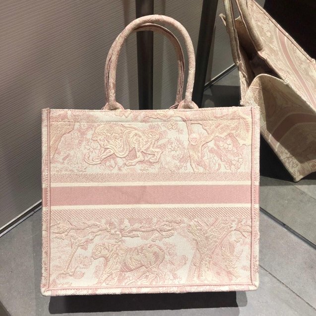 Dior original canvas book tote oblique bag M1286 light pink