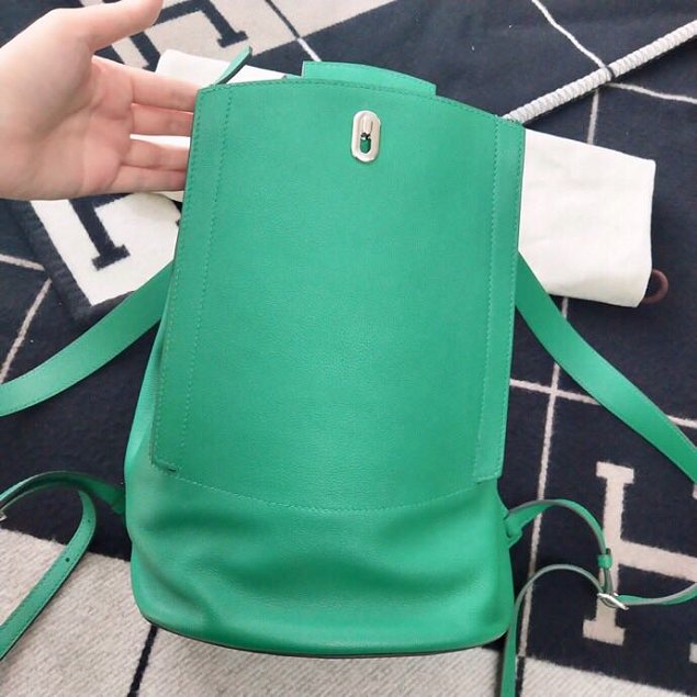 Hermes original handmade evercolour leather GR24 backpack H024 green