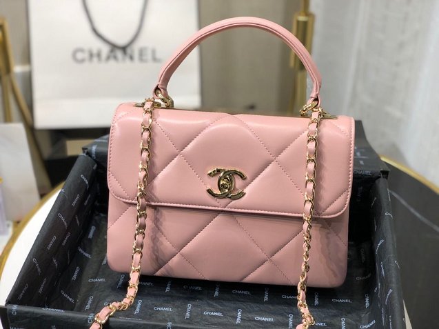 2020 CC original lambskin top handle flap bag A92236 pink