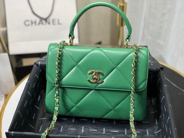 2020 CC original lambskin top handle small flap bag A92236 green