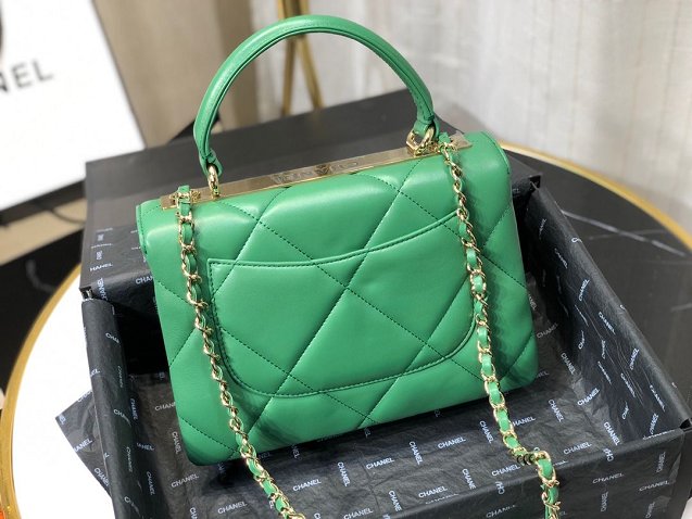 2020 CC original lambskin top handle small flap bag A92236 green