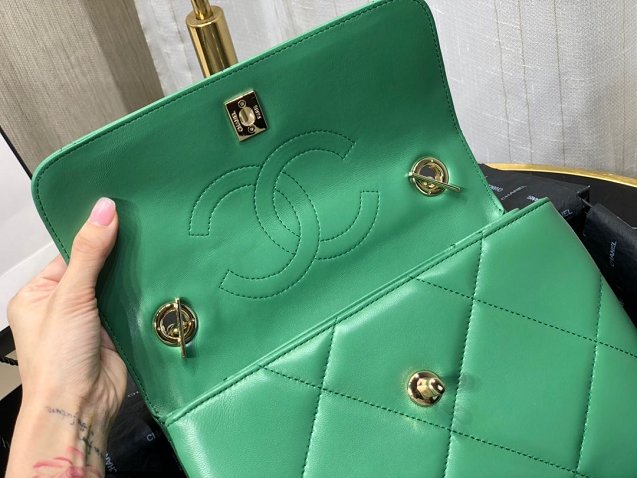 2020 CC original lambskin top handle small flap bag A92236 green