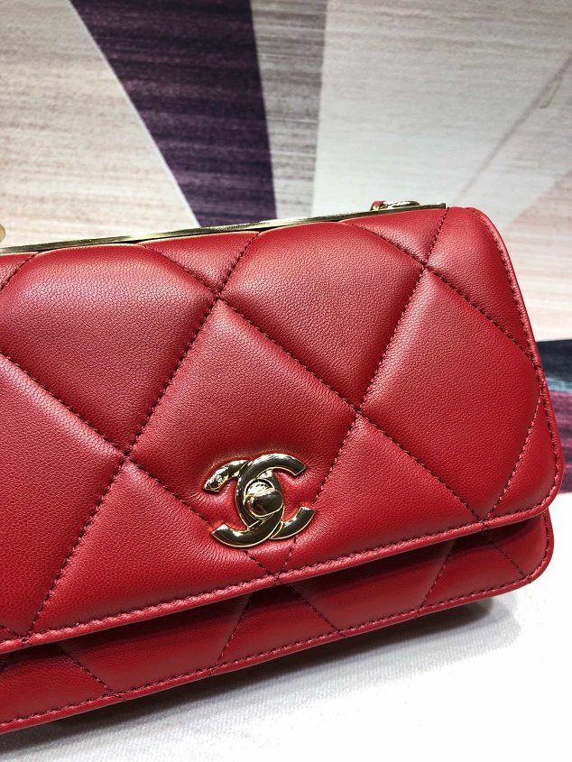 CC original lambskin wallet on chain A80982 red