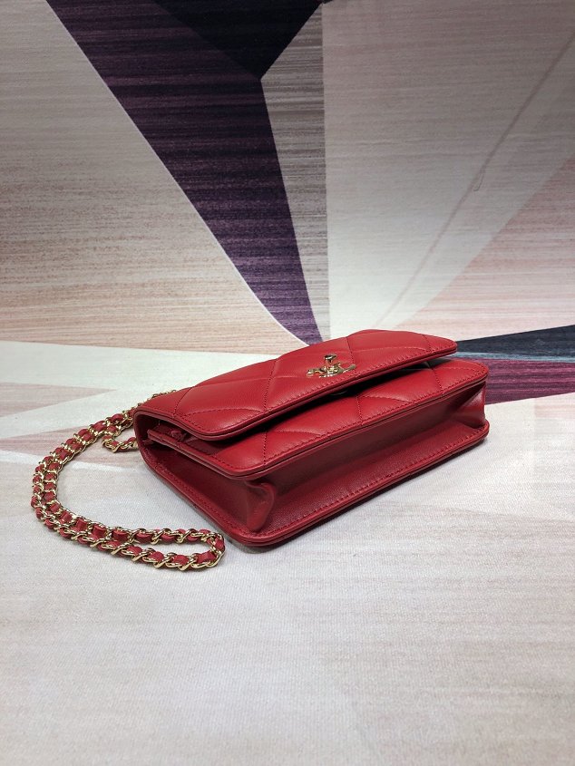 CC original lambskin wallet on chain A80982 red