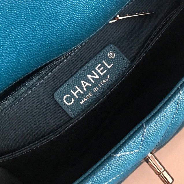 CC original grained calfskin small coco handle bag A92990 turquoise	