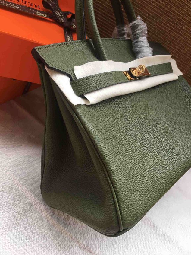 Hermes soft calf leather birkin 35 bag H35-5 blackish green