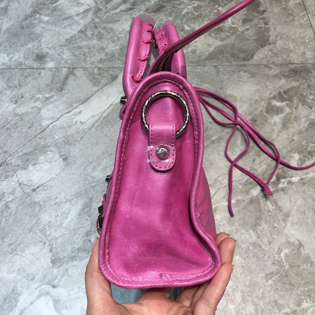 2020 Balenciaga original aged calfskin mini city bag 300295 rose red